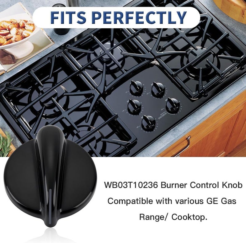 Reyhoar 4Pcs WB03T10236 Burner Control Knob, Gas Cooktop Knobs Black for GE Range/Cooktop/Stove, Not Universal - Image 2